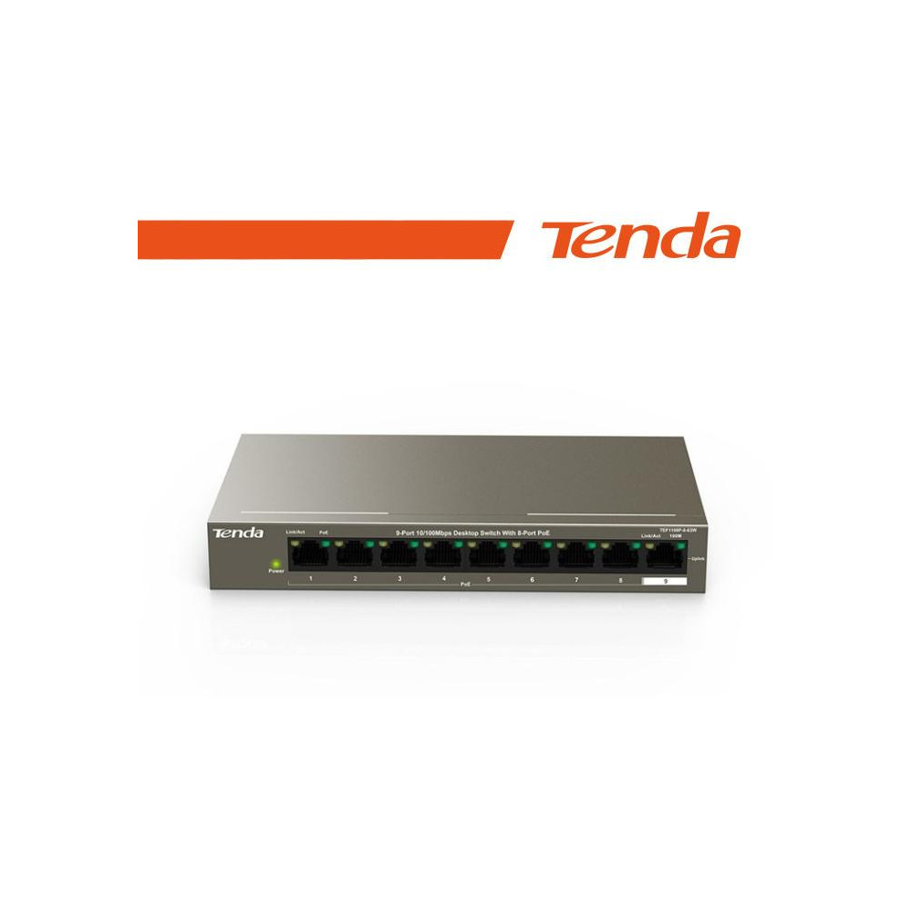 Tenda Switch 9 porte 10/100 8 porte PoE 63W - TEF1109P-8-63W