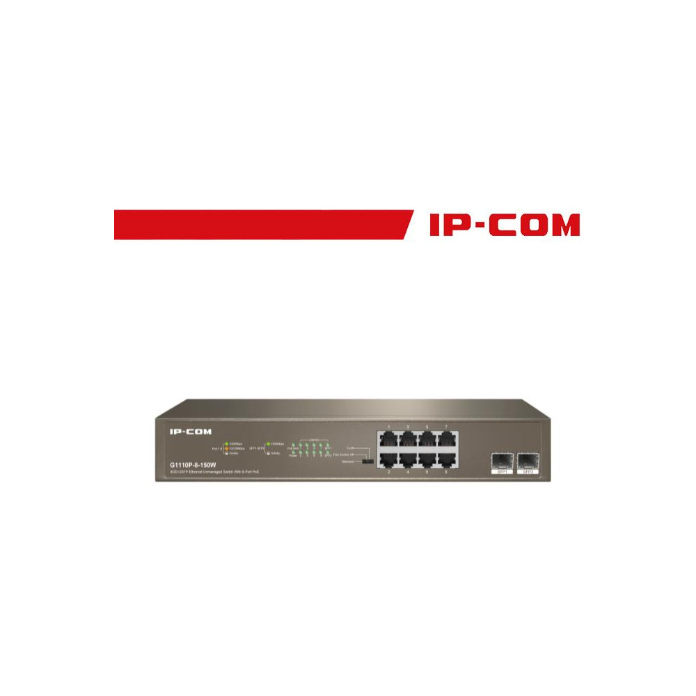 IP-COM Switch Unmanaged 8GE + 2SFP 8 porte PoE 150W - G1110P-8-150W