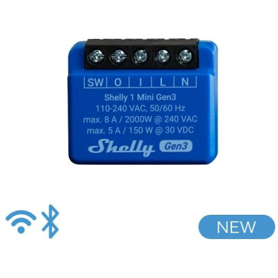 Shelly Mini 1 Gen 3 - Smart Relay 8A AC/DC WiFi/BT