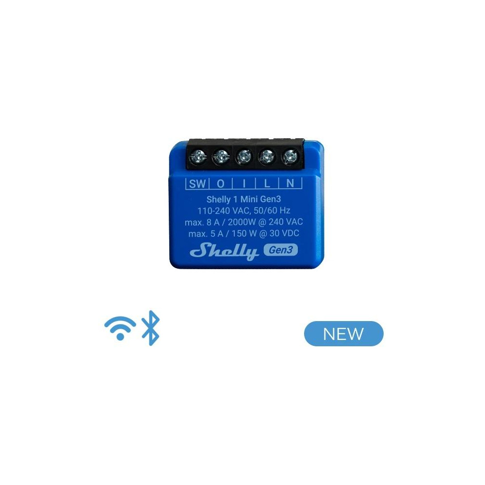 Shelly Mini 1 Gen 3 - Smart Relay 8A AC/DC WiFi/BT