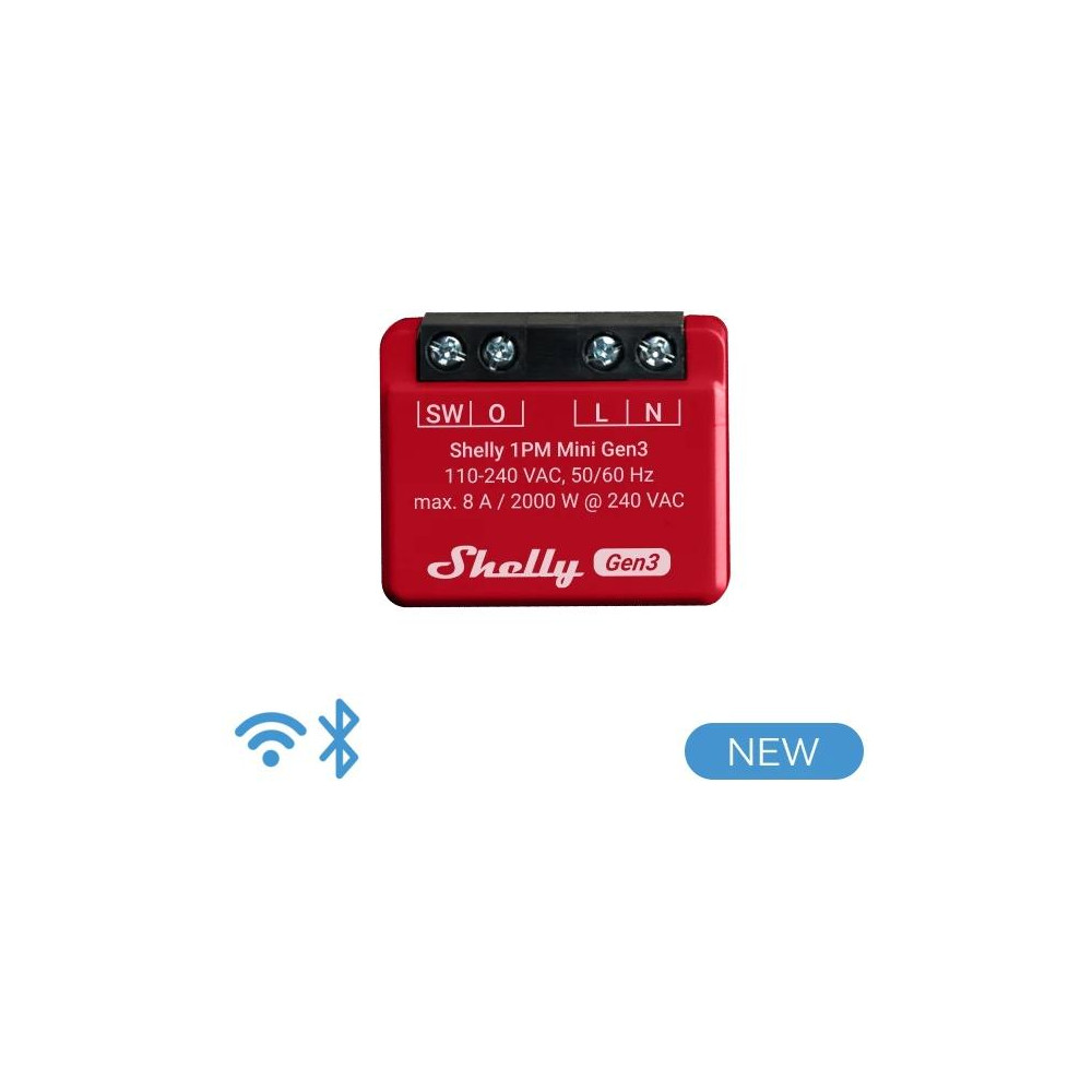 Shelly Mini 1PM Gen 3  - Smart Relay 8A AC WiFi/BT + PM