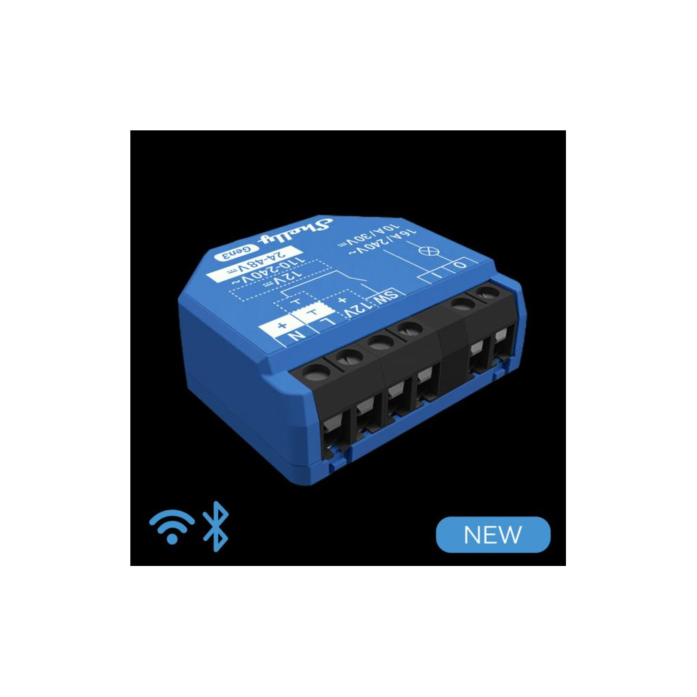 Shelly 1 Gen 3 - Smart Relay 16A  AC/DC WiFi/BT + cont. pulito