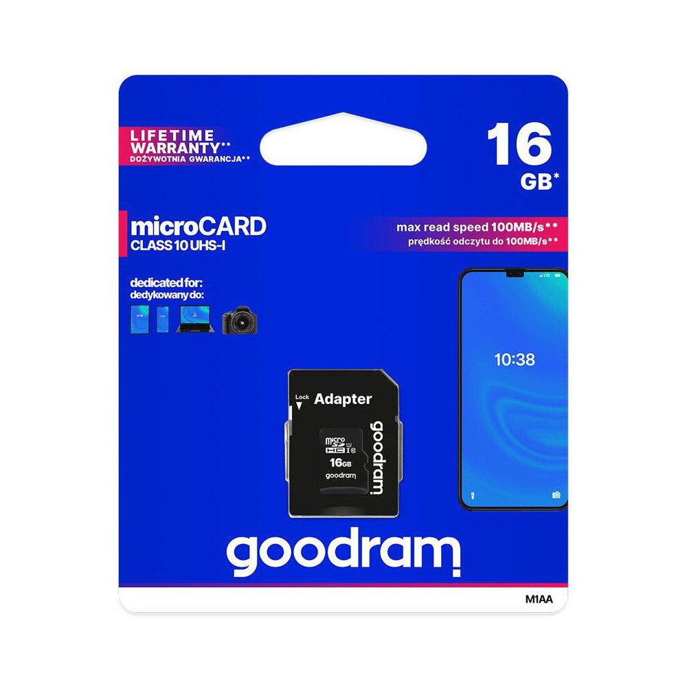 microSD 16GB CARD class 10 UHS I + adapter - retail blister